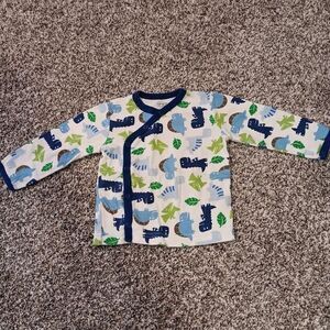 Carters Baby Boys 9 Months White Blue Dinosaur Long Sleeve Button Front 9M